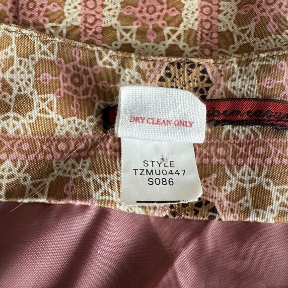 Tapemeasure Silk Pleated Skirt Size 4 Brown High Waisted A-Line Geometric Preppy - Picture 7 of 11